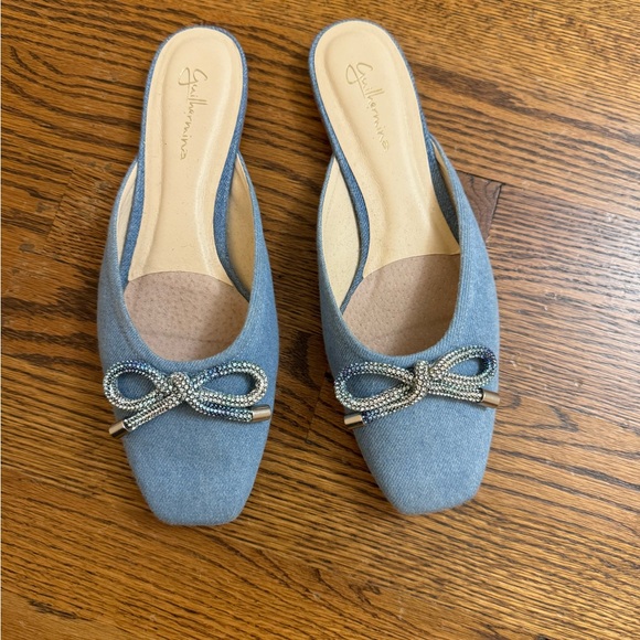 Guilhermina Denim Mules with Crystal Bow - Picture 1 of 2